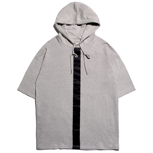 VERTICAL LINE HOODED SHORT SLEEVE T-SHIRT - BLACK
