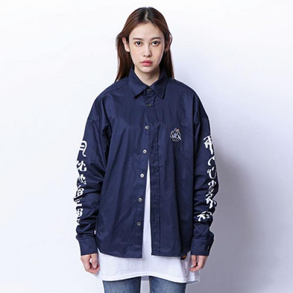 [ROMANTIC CROWN] �������� Drop shoulder Wide Shirt_Navy
