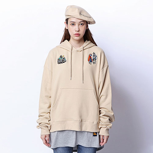 [ROMANTIC CROWN] �������� Drop shoulder Wide Hoodie_Beige