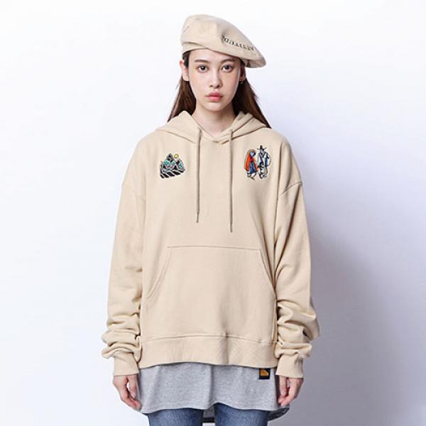 [ROMANTIC CROWN] �������� Drop shoulder Wide Hoodie_Beige