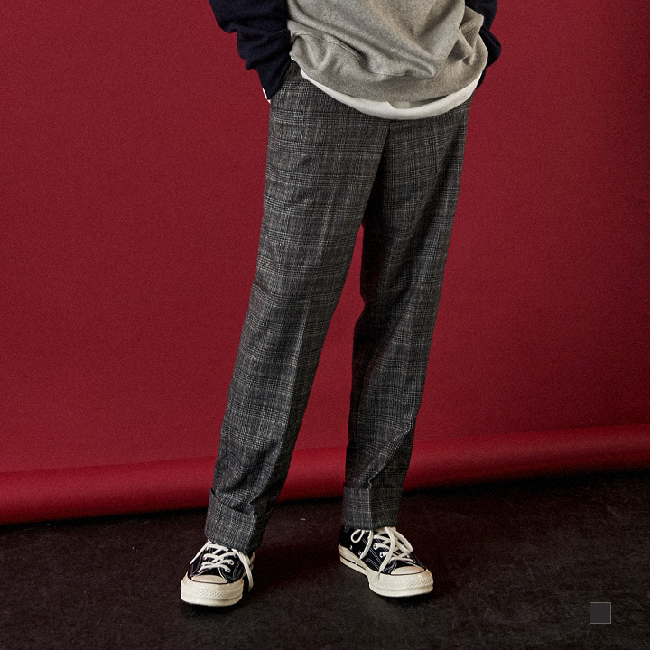 Check Wide Trun Up Slacks Gray