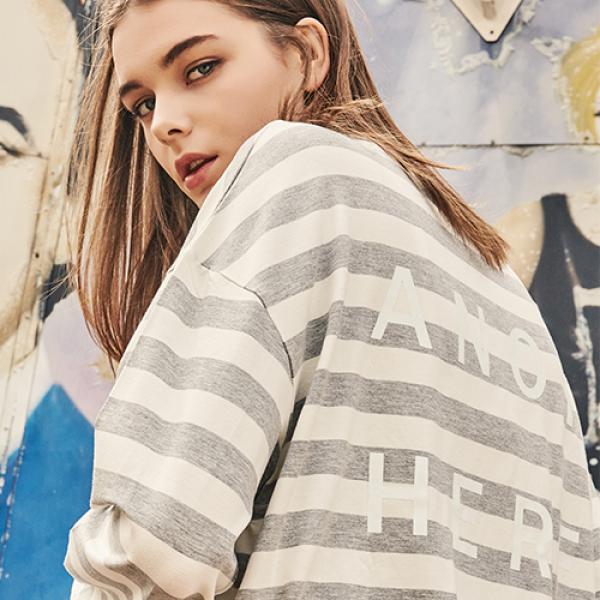 [���������] ANOTHER FRAME - AF B.LOGO STRIPE LONG SLEEVE (M.GRAY) ����Ƽ ��Ƽ �ܰ���
