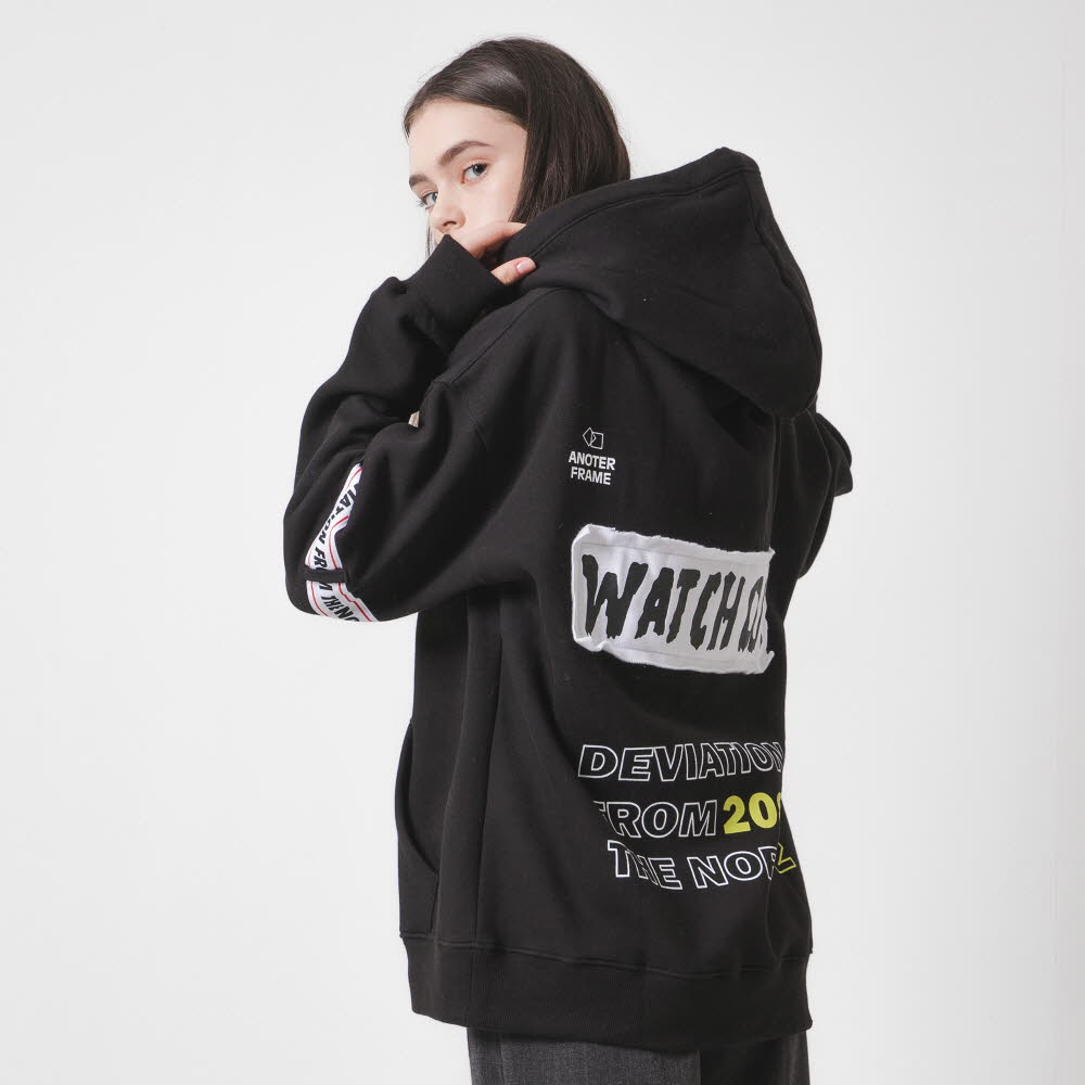 [���������] ANOTHER FRAME - WEBING BELT POINT HOODIE (BLACK) ��� �ĵ� �ĵ�Ƽ