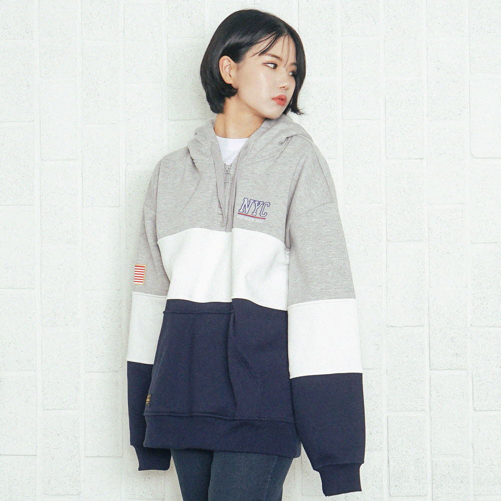[���õ����] ACIDBLACK - STAR N STRIPES BLOCK HOOD (MELANGE) ��� �ĵ�Ƽ